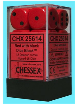 Dice: Opaque 12D6 Red/Black