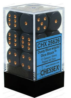 Brique de 12 d6 16mm opaques bleu foncé avec points cuivrés