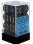 Brique de 12 d6 16mm opaques bleu foncé avec points cuivrés