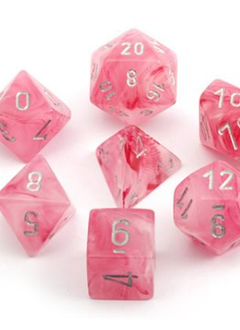 27524: Ghostly Glow Pink w/ Silver 7pc Dice Set