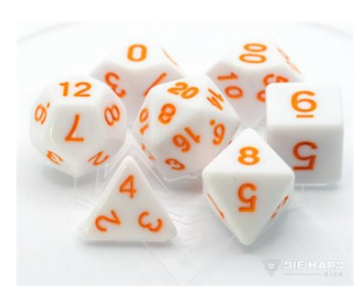 Dice: 7-Set White with Pastel Orange