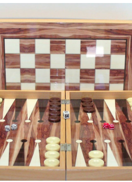 Backgammon: 19'' Walnut Decoupage with Chess Back