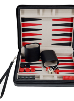 Backgammon 9'' Black Leatherette/Grey Stripe Portatif