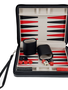 Backgammon 9'' Black Leatherette/Grey Stripe Portatif