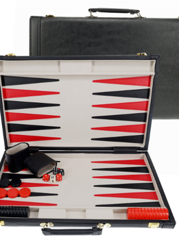 Backgammon 18'' Black Leatherette/Grey Stripe Portatif