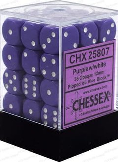 25807: Opaque: 36D6 Purple/White Dice Set