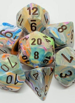27441: 7pc Dice Set Festive Vibrant w/ Brown