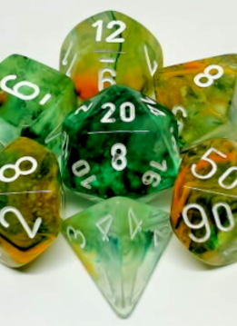 27555: 7pc Nebula Spring/White Luminary Dice Set