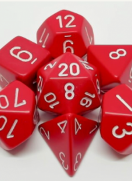 25404: Opq: 7pc Red/White dice set