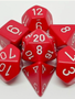 25404: Opq: 7pc Red/White dice set