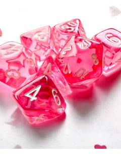 20384 Dice Set: Mini Translucent 7 Die Pink/White