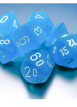 20416 Dice Set: Mini Frosted 7 Die Caribbean Blue/White