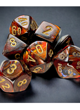 20419 Dice Set: Mini Scarab 7 Die Blue Blood/Gold