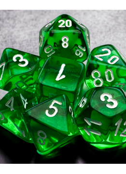 Dice Set: Mini Translucent 7 Die Green/White