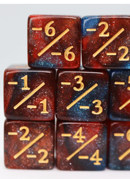 -1/-1 Counter Red & Blue Glitter Dice for MTG: Set of 8