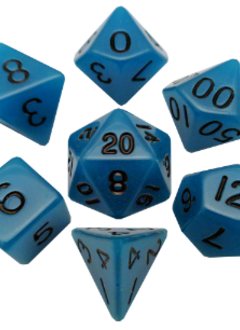 Dice: Acrylic 16mm 7pc Set: Glow in the Dark: Blue