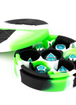 Dice Case: 7-Dice Round - Green/Black/White (Case only)
