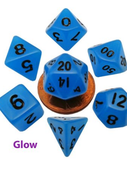 Dice: Mini 10mm 7pc Set: Glow in the Dark: Blue