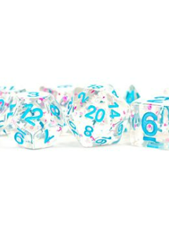 Dice: Resin 16mm 7pc Set: Clear Confetti