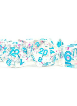 Dice: Resin 16mm 7pc Set: Clear Confetti