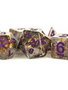 Dice: Resin 16mm 7pc Set: Gray w/ Gold Foil, Purple Numbers