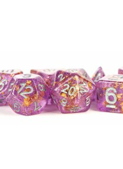 Dice: Resin 16mm 7pc Set: Purple w/ Gold Foil