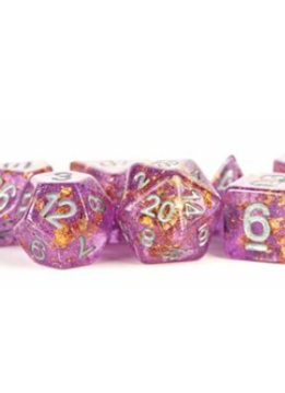 Dice: Resin 16mm 7pc Set: Purple w/ Gold Foil