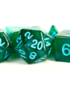 Acrylic 7pc Dice Set: Stardust Green w/ Blue 16MM