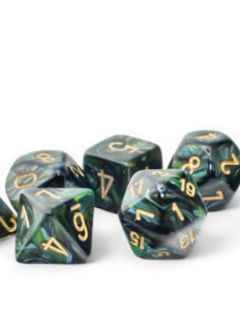 22415 Dés: Scarab: 7Pc Mega-Hedral Jade/Gold