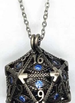 Pendentif D20: Oeil Hypnotique: Argent avec Oeil Bleu & Mini-Kit de Dés Polyédriques (6mm)