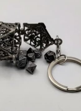 Porte-Clef D20: Déchaînement de Dragons: Argent Antique avec Mini-Kit de Dés Polyédriques (6mm)