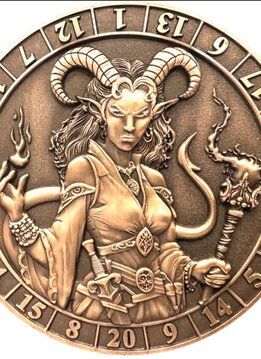 D20 Dice Coin: Female Thiefling Warlock