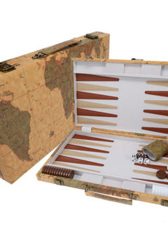 Tan Map Style Leatherette Backgammon Set, 18 x 11 in. closed