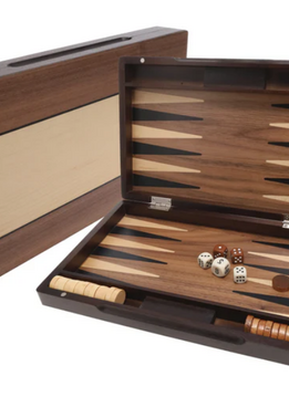 Backgammon Set with Walnut Stain Wood Case - 12 in.