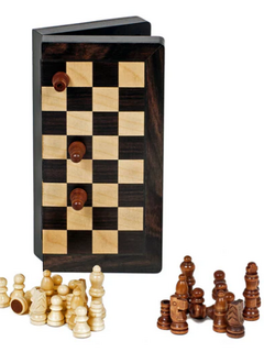 Magnetic Folding Black Stained Wood Chess Set - 8 in.