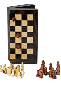 Magnetic Folding Black Stained Wood Chess Set - 8 in.