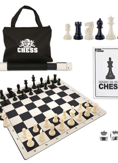 20 inch Vinyl Chessboard, Staunton Chessmen with 3.75 inch King, Bag and Instruction Manual