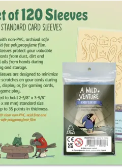 A Wild Venture KS Wooden Tokens and a Wild Venture sleeves