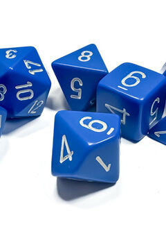 25406: Opq: 7pc Blue/White dice set