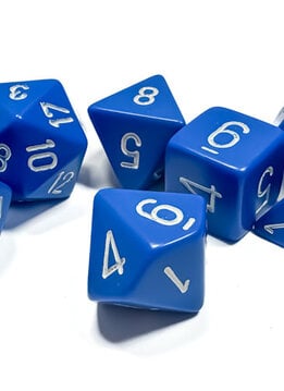 25406: Opq: 7pc Blue/White dice set