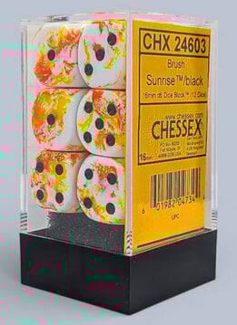 24603 - Brush Sunrise/black 16mm d6 Dice Block (12 dice)