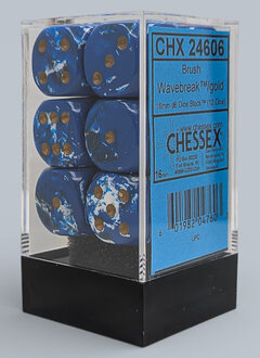 24606 - Brush Wavebreak/gold 16mm d6 Dice Block (12 dice)