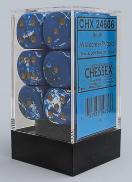 24606 - Brush Wavebreak/gold 16mm d6 Dice Block (12 dice)