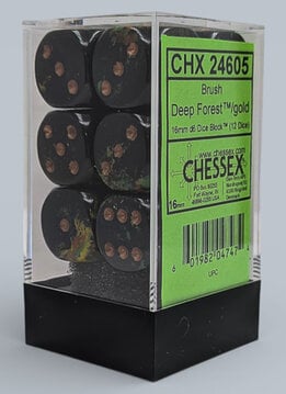 24605 - Brush Deep Forest/gold 16mm d6 Dice Block (12 dice)