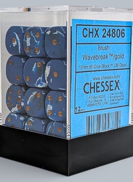 24806 - Brush Wavebreak/gold 12mm d6 Dice Block (36 dice)