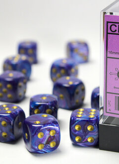Lustrous Purple/gold 16mm d6 Dice Block (12 dice)