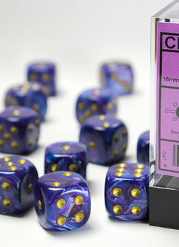 Lustrous Purple/gold 16mm d6 Dice Block (12 dice)