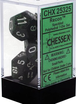 25325: 7 speckled polyhedral die set Recon