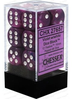 27657  Dice: 12x D6: 16 mm: Festive: Violet / White