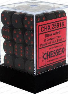 25818: 36d6 Opaque Black w/Red Dice Set